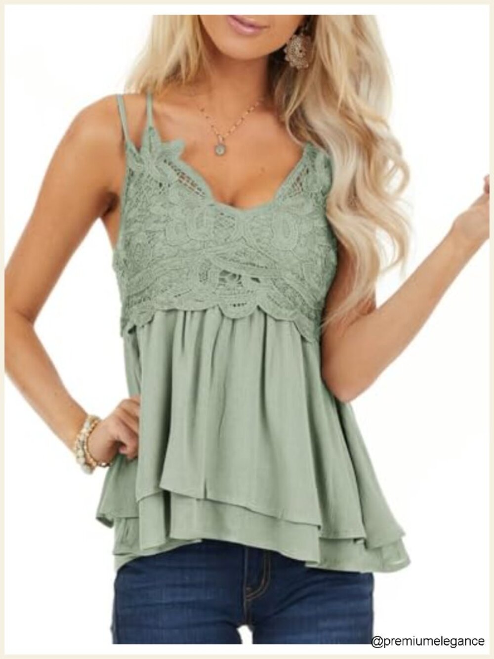 Lace Chiffon Sleeveless Cami Babydoll Top with Smocked Back